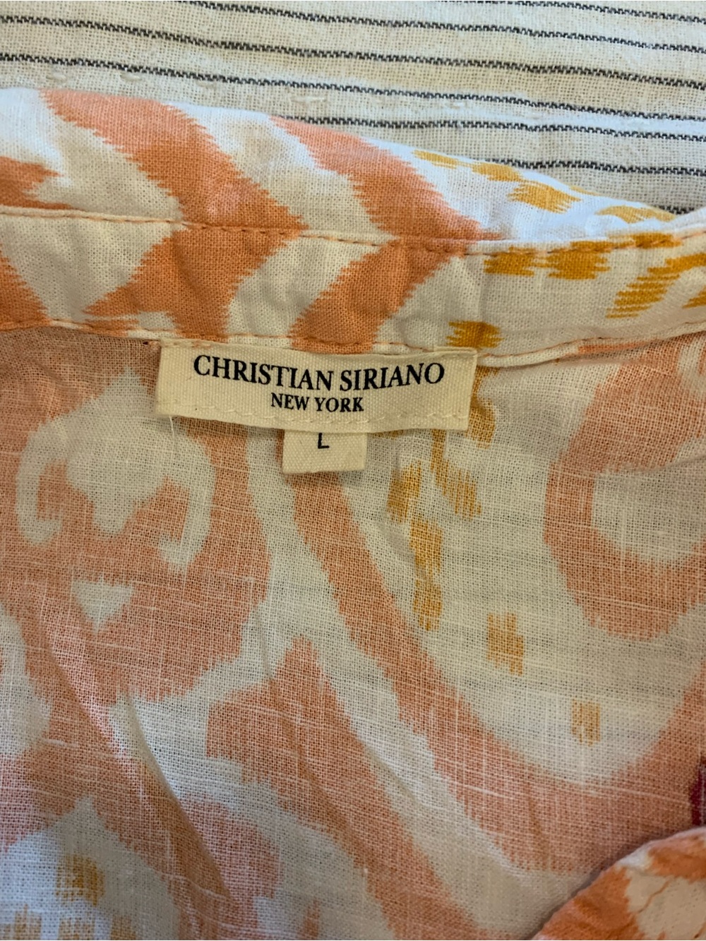 Christian Siriano Linen Rayon Blend Peach White Short Sleeve Button-Down | L - Picture 13 of 14